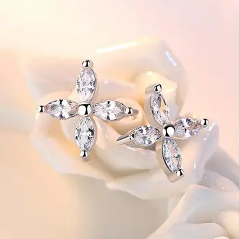 Argint 925 femeie nou brand de moda bijuterii norocos trifoi cu patru foi Cercei Stud de sex feminin flori de gheață minimalist