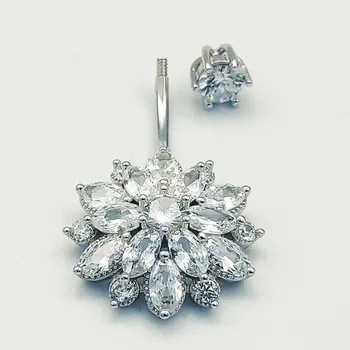 Argint 925 floarea-soarelui inel in buric de moda buric piercing bijuterii pentru femei