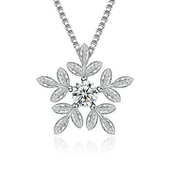 Argint 925 moda strălucitoare de cristal fulg de nea doamnelor'pendant coliere femei scurt lant cutie de bijuterii cadou