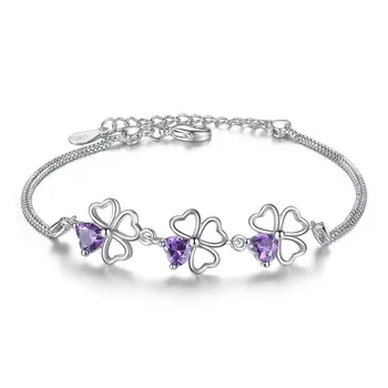 Argint 925 moda strălucitoare de cristal violet frunze doamnelor'bracelets bijuterii en-gros de femei cadou de ziua picătură de transport maritim