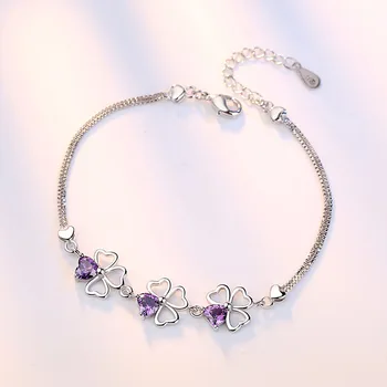 Argint 925 moda strălucitoare de cristal violet frunze doamnelor'bracelets bijuterii en-gros de femei cadou de ziua picătură de transport maritim