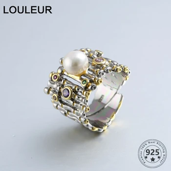 Argint 925 placat cu perle inele de aur reglabil naturale Baroc de apă dulce pearl val inele pentru femei 925 de bijuterii cadou