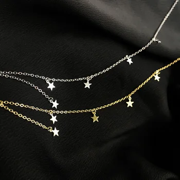 Argint 925 Simplu Elegant mai Multe Stele Cravată Colier Cadou Pentru Fata Pandantiv Star Party Accesorii Fine NK049