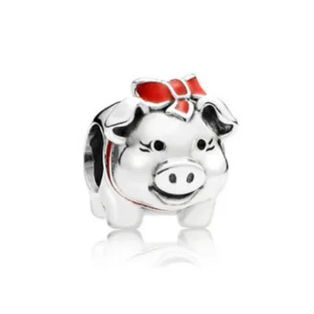 Argint 925 Șirag De Mărgele De Email Zodiac Chinezesc Porc Funda Rosie Margele Se Potrivesc Pandora Femei Bratara & Colier Bijuterii Diy