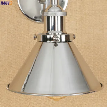 Argint Brațul Lung Perete LED Lumină de Sus în Jos Sala de Mese Fier Loft Indutrial Lampă de Perete de Epocă Tranșee Edison Arandelas Scara de Iluminat