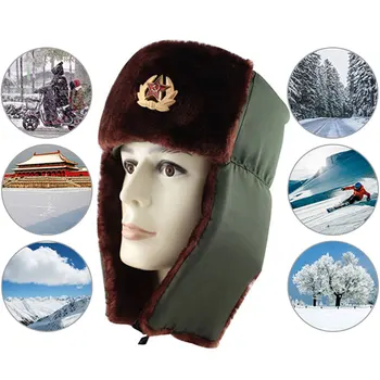 Armata sovietică Militară Insigna Rusia Ushanka Bombardier Pălării Pilot Trapper trooper Pălărie de Iarnă Iepure Faux Blana Earflap Bărbați Capace de Zăpadă