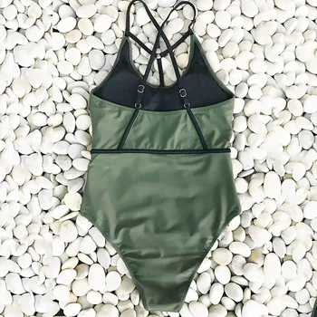 Armata Verde Halter-O bucată de costume de Baie Femei Mozaic Backless Monokini 2019 Fată Costum de Baie, Costume de baie, Costum de Baie Înot