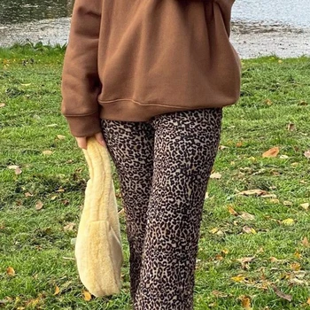 Ars Leopard de Imprimare Dublu Strat de Plasă de Y2K Pantaloni Capri pentru Femei Vintage Maro Talie Mare Largi, Supradimensionate Mama pantaloni Pantaloni Iamhotty