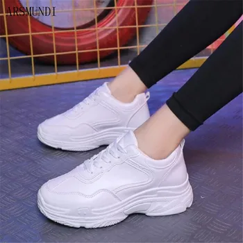 ARSMUNDI Nou 2018 Primăvară de Moda pentru Femei Pantofi Casual din Piele Pantofi Platforma Femei Adidași Alb Chaussure Femme M287