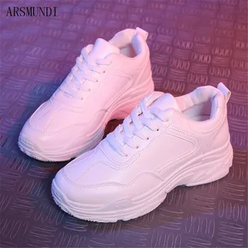 ARSMUNDI Nou 2018 Primăvară de Moda pentru Femei Pantofi Casual din Piele Pantofi Platforma Femei Adidași Alb Chaussure Femme M287