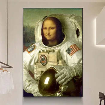 Art amuzant Mona Lisa Astronaut Canvas Postere Abstracte de Arta de Perete Postere si Printuri Cuadros pentru Camera de zi Neînrămate