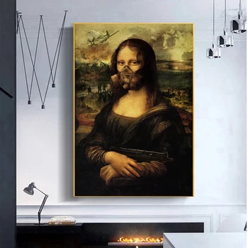 Art amuzant Mona Lisa Ține O Armă În Războiul de Arta de Perete Poze Tablouri Canvas Postere si Printuri pentru Living Decorul Camerei Cuadros