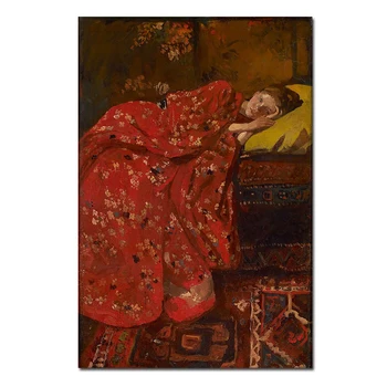 Arta De Perete Fată Într-Un Kimono Roșu Tablouri Canvas De George Hendrik Breitner Reproduceri Cuadros Imagini Pentru Living Decorul Camerei