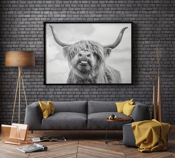 Arta de perete Imagini Libertatea Highland Gri Corn de Vacă de Imprimare și Poster Bovine Panza Tablouri de Arta de Perete Living Modular Decor