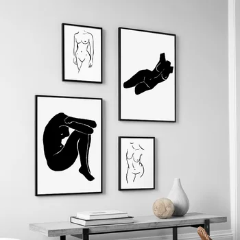 Arta De Perete Panza Pictura Abstractă Drewing Fata Corpului Negru Alb Nordic Postere Si Printuri Poze De Perete Pentru Living Decorul Camerei