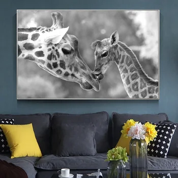 Arta Moderna Decor Mama Si Copilul Girafa Animal Panza Pictura Pe Perete Poster De Artă Și Printuri De Imagine Pentru Camera De Zi Cuadros