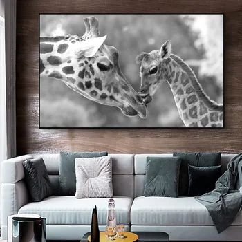 Arta Moderna Decor Mama Si Copilul Girafa Animal Panza Pictura Pe Perete Poster De Artă Și Printuri De Imagine Pentru Camera De Zi Cuadros