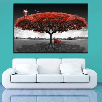 Arta Poster De Perete Stil Imaginile Pentru Camera De Zi 1 Panou Roșu Copac Peisaj Abstract Panza Cuadros Decor Modern, Picturi