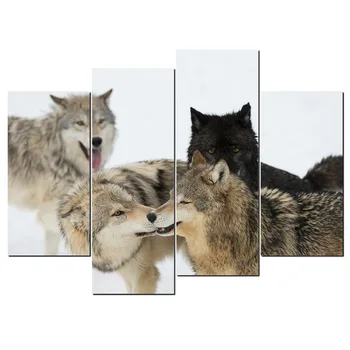ArtSailing 5 Panza Pictura Lup Familia Joacă pe Zăpadă Modular HD Tipărite Animale Populației Imagini Pentru Decor Copil