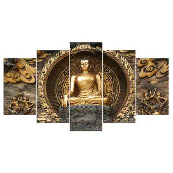 ArtSailing HD Imprimare 5 Bucata de Panza Arta de Aur Rezumat Buddha Pictura Poze de Perete Pentru Camera de zi Postere Decor Acasă