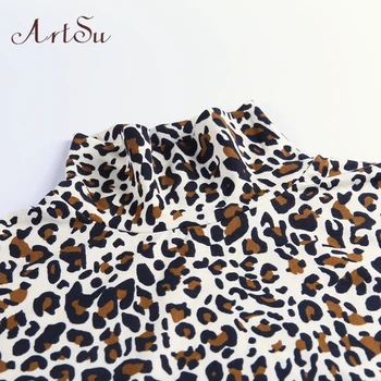 ArtSu 2019 Drăguț Leopard de Imprimare de Înaltă Gât Body cu Maneca Lunga de Toamna Bodycon Slab Bodysuits-O Bucata Costum Nou ASJU60532