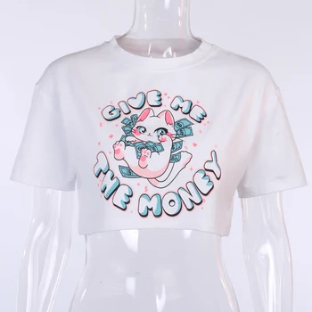 ArtSu desene animate print T camasa femei cu maneci scurte crop top alb vrac casual streetwear tricou de vara din bumbac tee topuri ASTS52118