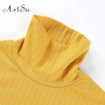 ArtSu Streetwear Scrisoare de Imprimare Guler Trunchiate Tricou Femei Galben Hoodie Lungă Maneca Doamnelor Hanorace Moda ASHO20333
