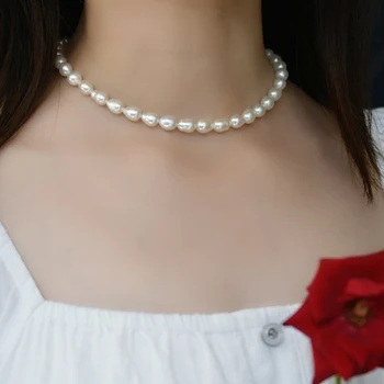 ASHIQI 7-8mm Natural Baroc Coliere de Perle pentru Femei cu Argint 925 incuietoare bijuterii fine cadou