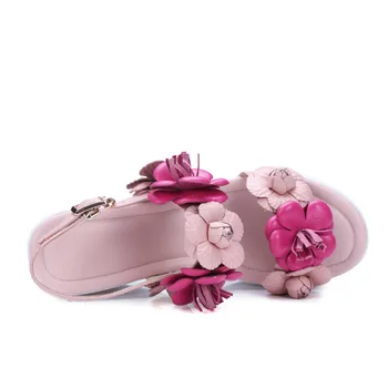 ASUMER roz flori albe cataramă moda dulce doamnelor pantofi de vara pene platforma pantofi pentru femeie din piele sandale