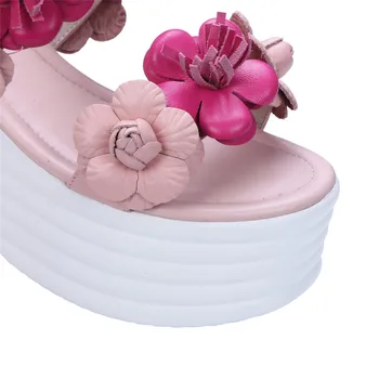 ASUMER roz flori albe cataramă moda dulce doamnelor pantofi de vara pene platforma pantofi pentru femeie din piele sandale