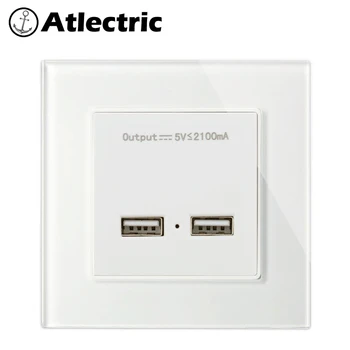 Atlectric UE FR Standard Cu Dual USB Port de Încărcare 2.1 a Putere Priza de Perete Panou de Sticlă Adaptor de Alimentare Pentru Mobil de Evacuare Plug