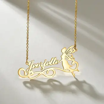 Atoztide Personalizate Zână de Moda Colier din Oțel Inoxidabil Numele Frumusete Pandantiv Angel pentru Collier Femme Bijuterii Cadouri de Craciun
