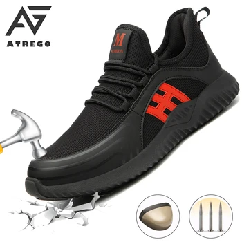 AtreGo Respirabil Usoare Bărbați Noapte Reflectorizante Pantofi de protecție din Oțel Deget de la picior în aer liber Adidași Non-alunecare, Anti-puncție Pantofi de protecție