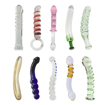 AUEXY Sticlă Penis artificial Penis Artificial Penis Vibrator Crystal Anale dop de Fund Masaj de Prostata se Masturbeaza Jucărie Sexuală pentru Femei Adulte