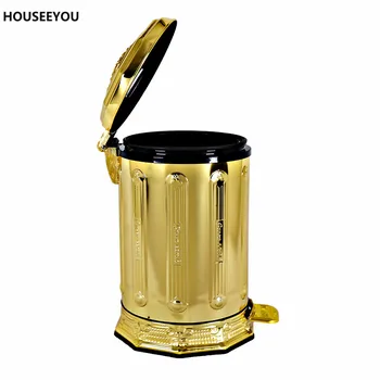Aur European Din Oțel Inoxidabil Liniștită Pedala De Gunoi De Gunoi European De Deșeuri De Bucătărie Bin Househod Instrument De Curățare Gunoi
