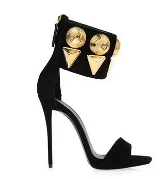 Aur Paiete Rochie Pantofi de Vânzare Fierbinte de piele de Căprioară Negru din Piele Glezna Manseta Sandale cu Toc Cut-out Subțire Toc Sandale Pentru Femeie