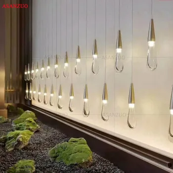Aur picătură de Apă de Cristal Pandantiv Creative Lumină în stil European, Restaurant de Lux Lămpi cu LED-uri Moderne de Sticlă Iluminat Interior