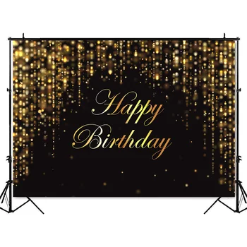 Aur sclipici foto ziua de naștere fundal negru la mulți ani adult tema decor petrecere consumabile bal personaliza desert