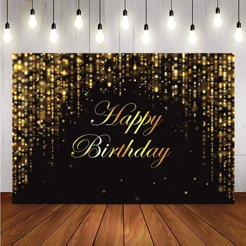 Aur sclipici foto ziua de naștere fundal negru la mulți ani adult tema decor petrecere consumabile bal personaliza desert