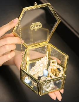 Aur Trinket Box Cutie De Bijuterii Vintage Organizator De Bijuterii De Epocă Manual Hexagonale Vanitatea, Vanitatea Dulap Acasă Decorare Cadou