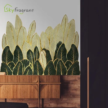Aur verde frunze de autocolante de perete home decor camera de zi canapea fundal TV de perete decor dormitor decorare auto-adeziv autocolant