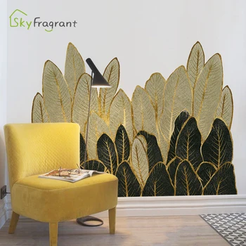 Aur verde frunze de autocolante de perete home decor camera de zi canapea fundal TV de perete decor dormitor decorare auto-adeziv autocolant