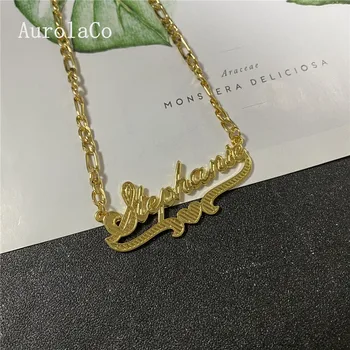 AurolaCo Moda hip-hop Stil Personalizat Numele Colier Personalizat Plăcuța de Aur Colier de Bijuterii Pentru Femei, Cadou