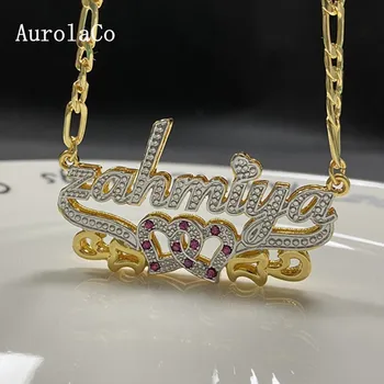 AurolaCo Moda hip-hop Stil Personalizat Numele Colier Personalizat Plăcuța de Aur Colier de Bijuterii Pentru Femei, Cadou