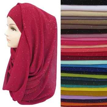 Aurul Strălucește Stralucire Bubble Sifon Musulmane Hijab Eșarfă Șal Cap Înfășurați Culori Simple