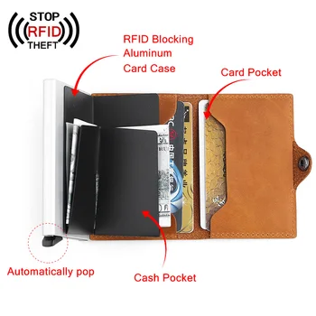 Autentice din Piele de Barbati Titularul Cardului de Credit Hasp RFID Femei ID-ul Cartelei Blocarea Bărbați Portofel pentru Carduri de Afaceri Automată Geanta