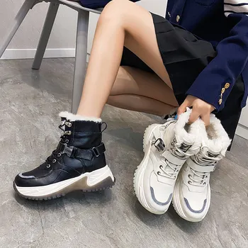 Autentice din Piele de Căptușit Adidasi Femei Cald Iarna Blana Cizme de Zapada Pantofi pentru Femei de Iarnă 2020 Nou Alb Glezna Cizme Platforma