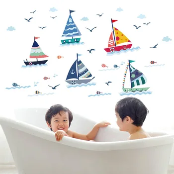 Autocolante de perete desene animate sea sailing camera copiilor camera de zi dormitor baie de fundal acasă decorare de sticlă decal