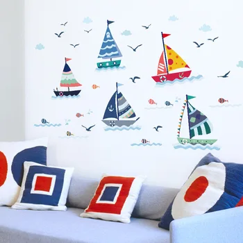 Autocolante de perete desene animate sea sailing camera copiilor camera de zi dormitor baie de fundal acasă decorare de sticlă decal