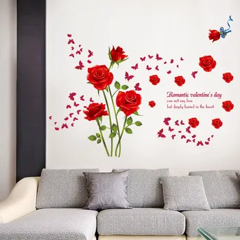 Autocolante de perete Trandafir Roșu Dormitor Living Baie, TV Fundal Decorativ de Perete Autocolant Decor Acasă Autocolante de Perete Decor